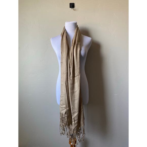 100% Pashmina Tan Fringe Scarf/Shawl/Wrap- New - Picture 4 of 5